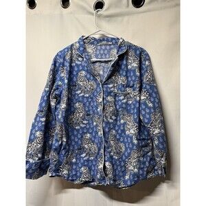 Printfresh Bagheera Blue Tiger Organic Cotton Pajama Top Size S Blue White